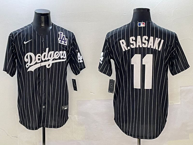 Men Los Angeles Dodgers #11 R.Sasaki Black Stripe Jointly Name 2025 Nike MLB Jersey style 5->los angeles dodgers->MLB Jersey